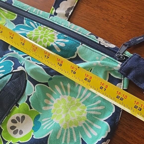 Thirty One 31 Retro Metro Tote Floral Flower Navy Teal Shoulder Purse Bag Womens - Picture 9 of 16